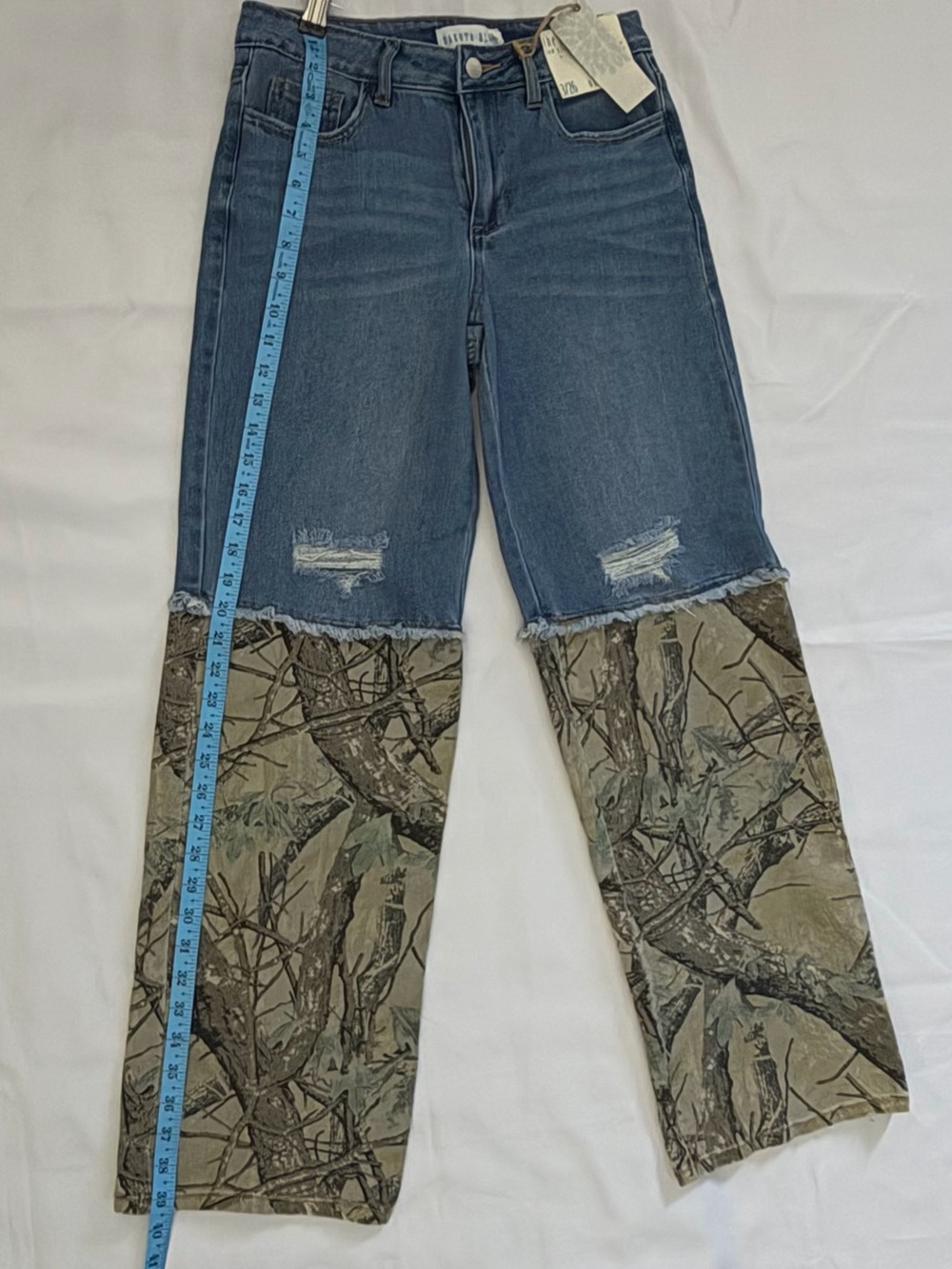 Two-Tone Flare Jeans with Camo Lower Leg - Blue